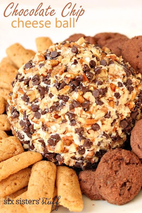 Chocolate Chip Cheese Ball, Dessert Cheese Ball, Six Sisters Stuff, Six Sisters, Sweet Dips, Cheese Ball Recipes, Dessert Dips, Cheese Appetizers, Cheese Ball