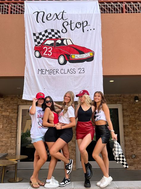 Sorority Racing Theme, Race Bid Day Theme, Nascar Bid Day Theme, Biker Bid Day Theme, Race Car Bid Day, Nascar Bid Day, Race Car Sorority Theme, Recruitment Ideas Sorority, Sorority Spirit Week