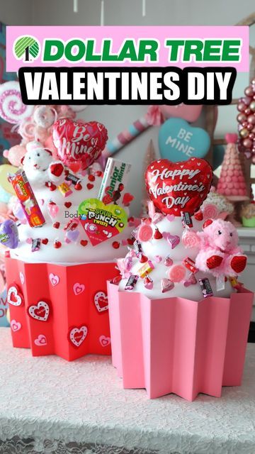 Valentines Day Decorations Dollar Tree, Candy Bouquet Diy Dollar Stores, Valentines Basket Ideas, Dollar Tree Valentines Diy Ideas, Diy Valentine's Gift Baskets, Bargain Bethany, Heart Knife, Diy Dollar Tree Gifts, Dollar Tree Baskets