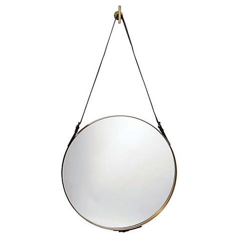 Floor Mirrors | One Kings Lane Antique Brass Frame, Large Round Mirror, Mirror Antique, Leather Mirror, Contemporary Wall Mirrors, Jamie Young, Brass Knobs, Round Leather, Metal Mirror