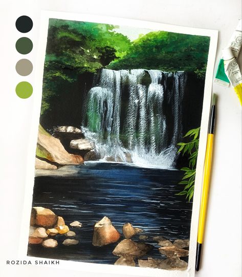 #watercolor #waterfalls #landscape #painting #watercolorpaintingsforbeginners Watercolor Waterfalls, Waterfalls Landscape, Sketch On Canvas, Guache Art, Waterfall Watercolor, Waterfall Drawing, Ganesha Art Illustration, Land Scapes, Canvas Art Painting Abstract