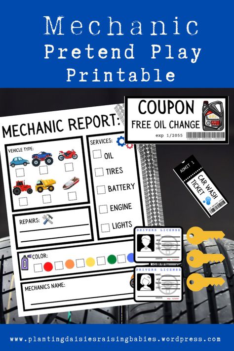 Mechanic Pretend Play Printable – Planting Daisies Raising Babies Mechanic Dramatic Play Preschool, Mechanic Pretend Play, Auto Shop Dramatic Play Free Printables, Car Repair Shop Dramatic Play, Mechanic Activities Preschool, Mechanic Shop Dramatic Play, Mechanic Dramatic Play, Auto Shop Dramatic Play, Planting Daisies