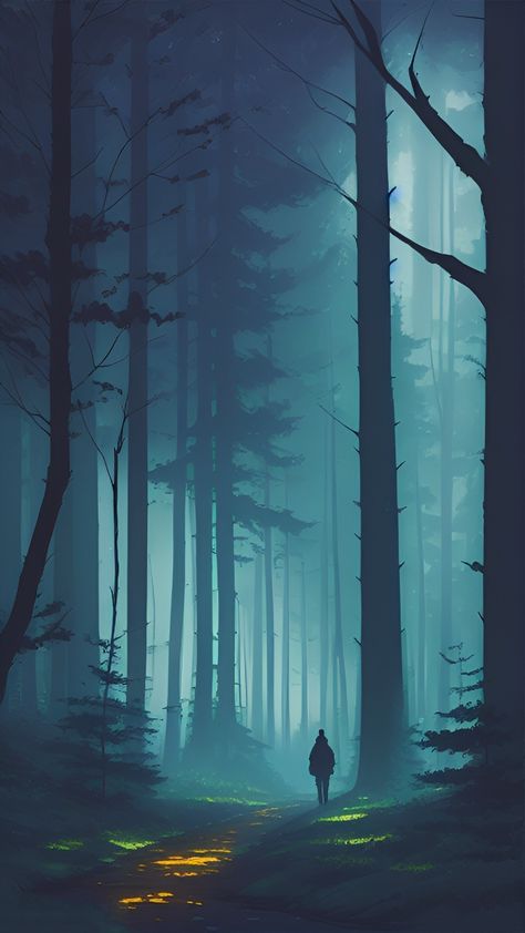 Deep Forest Illustration, Frosted Wallpaper, Night Forest Illustration, Drawing Cards, Ipad Painting, Wall Street Art, Night Illustration, Minimal Wallpaper, Drawing Wallpaper