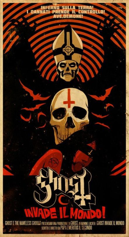 Note: I don't even like Ghost but this shit is rad!  Doom, Desert, Sludge, Stoner & Southern Metal Art Dark Posters, Zombie Queen, Ghost Movie, Ghost Fanart, Ghost Album, Papa Emeritus, Ghost Papa, Band Ghost, Ghost And Ghouls