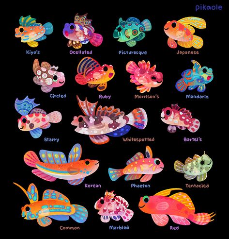 Kawaii Fish, Sea Creatures Art, Dragon Fish, 강아지 그림, Marine Fish, Fish Drawings, Art Folder, Colorful Fish, Cute Little Drawings