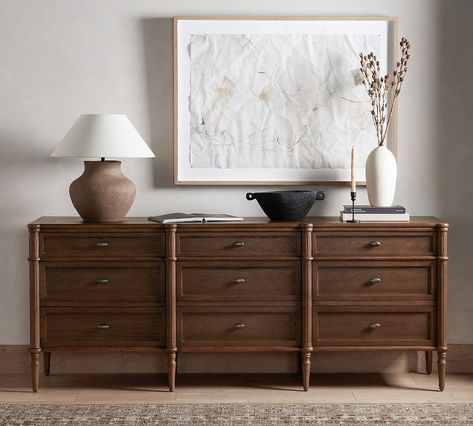 Dark Wood Dresser, Dresser Styling, Long Dresser, 9 Drawer Dresser, Wood Dresser, Rustic Lodge, Dresser Decor, Bedroom Dressers, Dressers And Chests