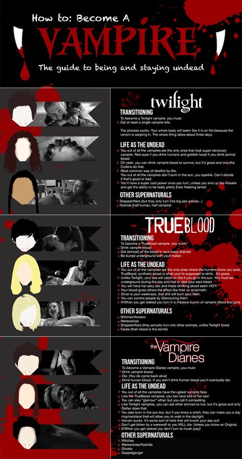 How to Become a Vampire [Infographic] Tvd Alphabet, Vampire Mythology Facts, Facts About Vampires, Vampires Mythology, Vampire Wattpad, Vampire Infographic, Vampire School Aesthetic, How To Become A Vampire Spell, How To Write Vampires