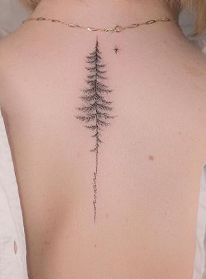 Hip Tree Tattoos Women, Journey Tatoos, Tree Spinal Tattoo, Spine Tree Tattoos For Women, Tattoo Tree Ideas, Spine Tattoos For Women Tree, Tiny Forest Tattoo, Delicate Tree Tattoos For Women, Pine Tree Tattoo Women