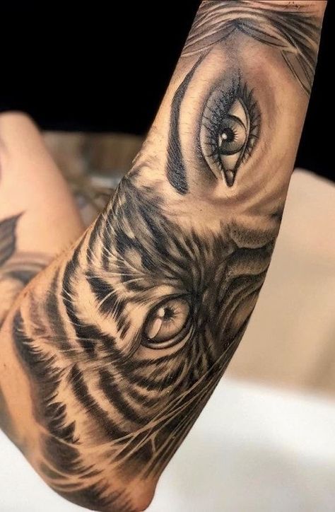 Eye Tattoo On Arm, Tiger Eyes Tattoo, Girl Thigh Tattoos, Feminine Tattoo Sleeves, Mommy Tattoos, Forarm Tattoos, Tattoos For Black Skin, Forearm Tattoo Women, Stylist Tattoos