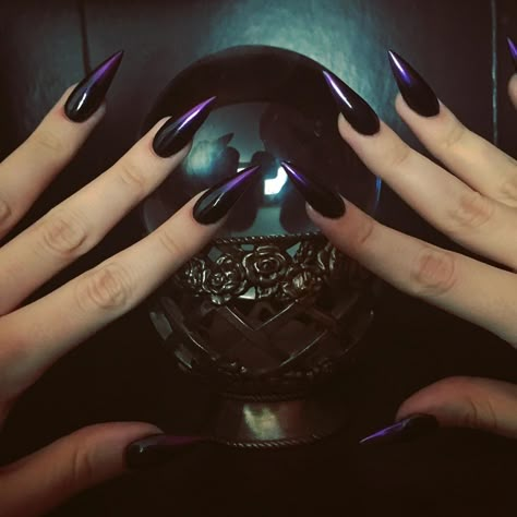 Azarath, metrion, zinthos!🔮🌑 . . . . . . . . . . . #gothnails #witchnails #goth #gothic #raven #teentitans #witchcraft #witch #witchy Gothic Baddie Nails, Black Witch Nails Acrylic, Cool Goth Nails, Grey Gothic Nails, Acrylic Nails Witchy, Medium Goth Nails, Raven Nails Designs, Gothic Dip Powder Nails, Black Witch Nails