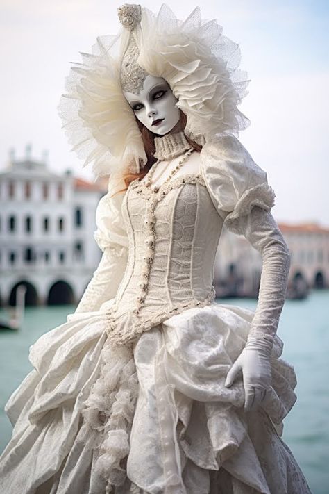 Immerse yourself in the splendor of Venetian haute couture with our exquisite Carnival and Masquerade Ball costume. This handcrafted masterpiece will transport you to the golden age of Venice, where elegance and mystery were intertwined in every celebration. Every detail of this suit has been meticulously crafted by Venetian artisans, paying homage to the rich heritage of the canal city. The richness of the fabrics, the precision of the embroidery and the attention to color reflect Venetian trad Masquerade Astethic, Alice In Wonderland Haute Couture, Haunted Carnival Costumes, Carnival Costumes Ideas Women Outfit, Maskerad Mask, Masquerade Outfit Ideas For Women, Venetian Full Face Masquerade Masks, Realistic Halloween Costumes, Mascarade Costume