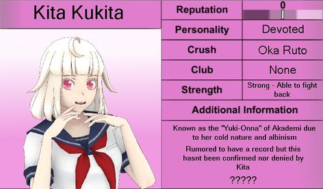 Info card of my Yandere Simulator OC Yandere Simulator Characters Names, Yansim Oc, Yandere Simulator Student Profile, Yandere Oc, Yandere Simulator Screenshots, Yandere Simulator Memes Hilarious, Yandere Simulator Characters, Yandere Simulator Info-chan, Yuki Onna