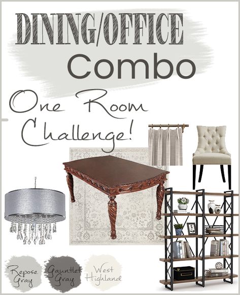 Dining/Office Combo room makeover - One Room Challenge! How to turn a ding room into a multi-purpose space for office and eating. Follow the entire makeover that takes six weeks to complete! #renovation #office #ORC #dining room Shared Dining Room And Office, Dining Table In Office, Combined Office And Dining Room, Dinning Room Office Combo Ideas, Office In Dinning Room, Double Duty Dining Room, Dinning Room Turned Office, Dinning Room And Office Together, Hidden Office In Dining Room