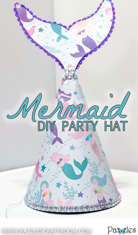 Mermaid Birthday Hats, Mermaid Party Hats Diy, Diy Mermaid Party, Party Hat Craft, Mermaid Party Hats, Ocean Themed Party, Mermaid Party Printables, Sweet Birthday Cake, Fancy Birthday