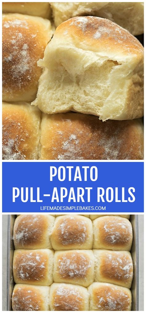 These soft, fluffy tender potato pull-apart rolls are a family favorite. They're perfect for special occasions and are a great way to use up leftover mashed potatoes! #potatopullapartrolls #pullapartrolls #potatorolls #fluffyrolls Fluffy Potato Rolls, Mashed Potato Dinner Rolls, Mash Potato Cinnamon Rolls, Potato Yeast Rolls, Potatoe Rolls Recipe Simple, Potato Rolls With Instant Potatoes, Potato Buns, Potato Rolls, Potato Dinner Rolls Recipe