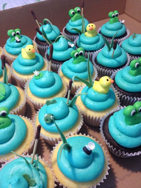 Pond Cupcakes by @Lulu Law Pond Theme Birthday Party, Pond Cupcakes, Pond Party, Fish Cupcakes, Frog Theme, Creative Cupcakes, Cupcake Decorating, Silly Goose, Cupcake Ideas