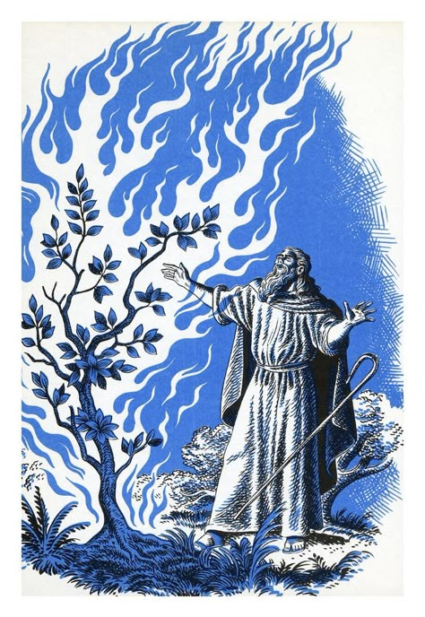 Bush Illustration, The Angel Of The Lord, The Burning Bush, Biblical Artwork, Christian Graphic Design, Christian Graphics, Angel Of The Lord, Jesus Artwork, Burning Bush