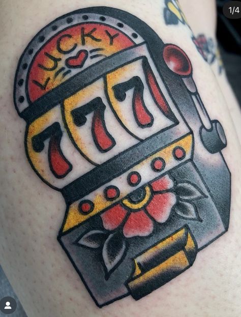 Slot Machine Tattoo, Casino Tattoo, Machine Tattoo, Tat Ideas, American Traditional, Slot Machine, Tatting, Tattoo Ideas, Slots