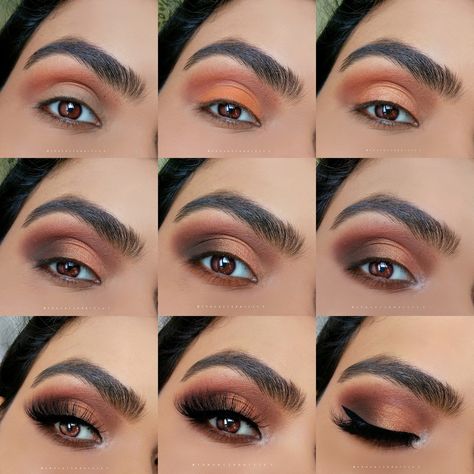 Burnt Orange Eyeshadow, Smokey Eyeshadow Tutorial, Orange Eyeshadow Looks, Smokey Eyeshadow Looks, Smokey Eyes Tutorial, Copper Eye Makeup, Fall Eyeshadow Looks, Orange Eye Makeup, Taupe Eyeshadow