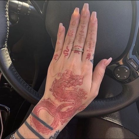 Discovered by 𝚉𝙾𝙴. Find images and videos about tattoo on We Heart It - the app to get lost in what you love. Dragon Hand Tattoo, Vintage Tattoo Sleeve, Vintage Floral Tattoos, Red Dragon Tattoo, Small Dragon Tattoos, Vintage Tattoo Design, Timeless Tattoo, Dragon Tattoo For Women, Original Tattoos