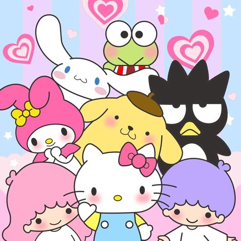 Hello Kitty Group, All Hello Kitty Characters, Hello Kitty Mouse, Hello Kitty Clipart, Friends Tattoo, Kawaii Cat Drawing, Hello Kitty Imagenes, Mouse Character, Hello Kitty Tattoos