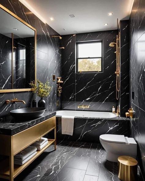 Latest Bathroom Tiles Design, Black And White Bathroom Ideas, Black Modern Bathroom, Black White Bathroom, White Bathroom Ideas, Bathroom Design Styles, Black And Gold Bathroom, Black And White Bathroom, Monochrome Decor