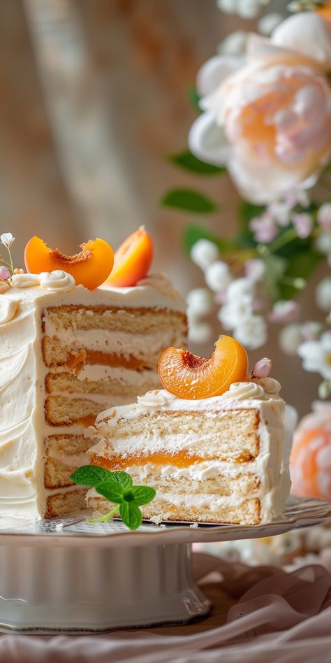 Fruity Summer Wedding Cake with Apricot Jam German Buttercream Recipe, Cake Flavor Combinations, Peach Wedding Cake, Summer Wedding Cake, American Buttercream Recipe, Delicious Lemon Cake, Wedding Cake Peach, Homemade Wedding Cake, Mexican Wedding Cake