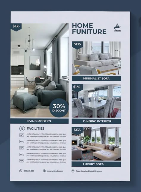 Interior Flyer Template InDesign INDD Hotel Presentation, Building Poster, Interior Design Template, Flex Banner, Architectural Presentation, Real Estate Marketing Design, Flyer Design Layout, Minimalist Sofa, Real Estates Design