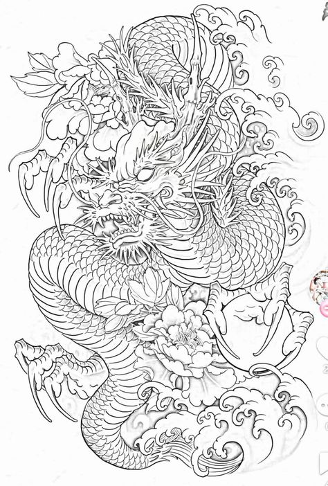 Dragon And Samurai Tattoo, Japanese Full Back Tattoo Design, Dragon Back Tattoos Men, Full Back Dragon Tattoo, Dragon Tattoo Japanese, Japanese Dragon Tattoo Designs, Dragon Tattoo Outline, Dragon Koi Tattoo Design, Dragon Tattoo Stencil