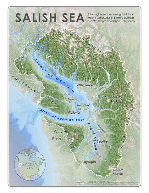 Salish Sea Atlas | An open access digital Atlas of the Salish Sea Bioregion. Content will be added gradually starting in May 2020. Reference maps available now! Sea Map, Western Washington University, Sunshine Coast Bc, History Of Earth, Salish Sea, Fraser River, Physical Geography, Geography Map, Ocean Day