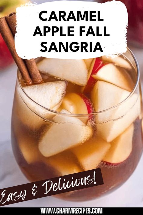 A delightful Caramel Apple Sangria, combining apple cider, caramel vodka, and white wine for perfect autumn sipping. Caramel Sangria, Apple Cider Caramel Vodka, Apple Sangria Recipes, Apple Cider Caramel, Caramel Apple Sangria, Easy Sangria Recipes, Apple Sangria, Caramel Apples Easy, Caramel Vodka