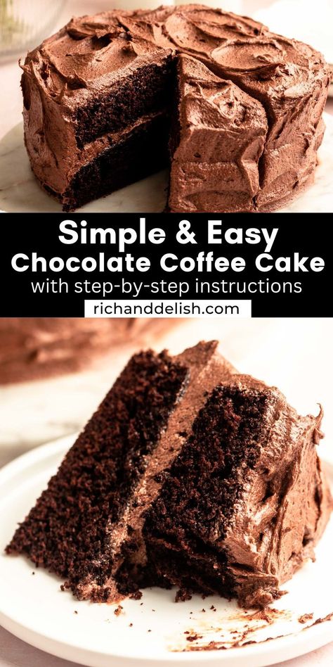 Chocolate Cake Coffee Recipe, Easy Chocolate Coffee Cake, Moist Chocolate Cake With Coffee, Chocolate Cake With Instant Coffee, Chocolate Cake With Coffee In It, Easy Delicious Cake Recipes, Chocolate Cake Recipe Without Coffee, Coffee Sheet Cake, Chocolate Cake Recipe With Coffee