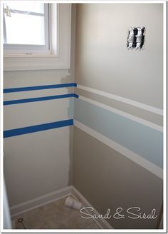 how to paint stripes Striped Walls, Paint Stripes, Room Paint Colors, Boys Bathroom, Big Boy Room, Bath Room, Boys Bedrooms, Baby Boy Rooms, Boy's Bedroom