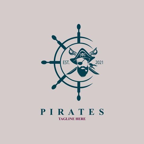 pirates ship wheel sword logo icon vintage style design template vector for brand or company and other Pirate Logo Design, Baratie Restaurant, Pirate Ship Wheel, Pirate Logo, Famous Movie Posters, Pirates Ship, Pirate Aesthetic, Pirates Logo, Pirate Design