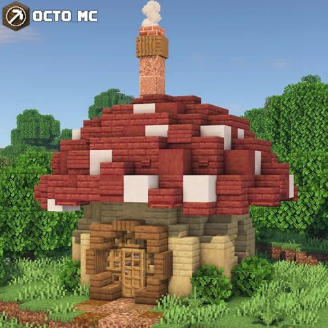 Minecraft Mini Cottage House, Minecraft Round House Ideas, Natural Minecraft Houses, Mushroom Starter House Minecraft, Minecraft Cottage Core Library, Fairy Hut Minecraft, Minecraft Circle Doorway, Minecraft Builds Idea, Minecraft Spawn Area Ideas