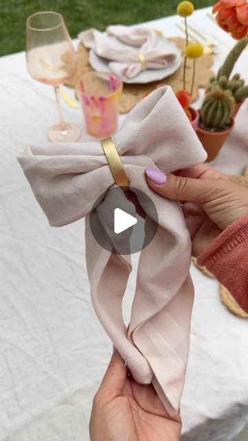 Diy Cloth Napkins Wedding, Napkins In Rings How To Fold, Napkin Cloth Folding, Napkin Fold For Silverware, How To Fold A Bow Tie Napkin, Napkin With Ribbon Place Settings, How To Set Napkins On Table, Napkin And Ring Folding, Easy Napkin Folding With Rings