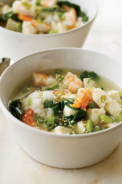 This quick and easy 20-minute miso soup recipe incorporates shrimp and tofu to create the ultimate comfort food meets fall recipe. Whether you’re looking to eat this seafood recipe as a quick and easy weeknight dinner, pack it for lunch, or use it as an appetizer, it’s a great choice for a shrimp recipe. #fallrecipes #souprecipes #misosouprecipes #misosoup #shrimprecipes #seafoodrecipes Light Shrimp Recipes, Shrimp Tofu Recipe, Soup With Shrimp, Resep Vegan, Seafood Soup Recipes, Shrimp Recipes Healthy, Seafood Stew, Healthy Shrimp, Seafood Soup