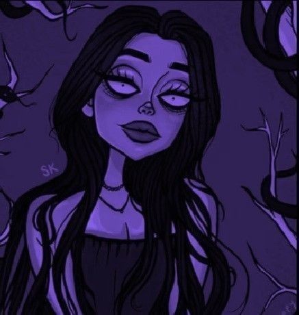 Purple Hair Icon Cartoon, Cartoon Profile Pics Purple Hair, Purple Hair Profile Pic, Purple Hair Pfp Cartoon, Purple Highlights Brown Hair, Tim Burton Drawings, Tim Burton Art Style, Purple Aesthetic Wallpaper, Dark Purple Hair