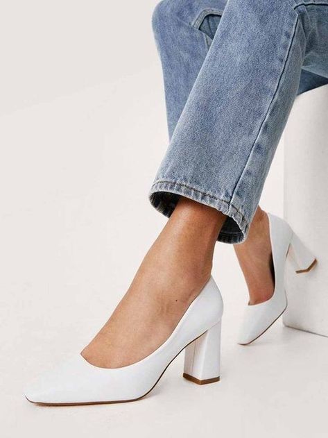 White belly shoe for Women Mid Heel Shoes, Shorts Co Ord, Leather Block Heels, White Trainers, Maxi Dress Trend, Court Shoes, Petite Maternity, Nike Dunk, Converse Chuck