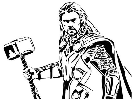 Thor stencil 3 Thor Stencil, Thor Silhouette, Avengers Stencil, Thor Sketch Easy, Thor Coloring Pages, Avengers Black And White Drawing, Jack Sparrow Drawing, Kirigami Patterns, Marvel Art Drawings