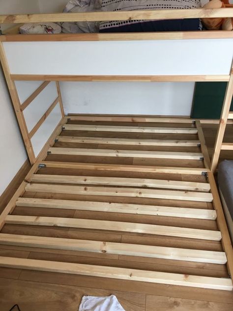 Kura double bed hack Ikea Kura Bed With Double Bed, Ikea Kura Bed Hack Twin Over Full, Ikea Kura Queen Bed Under, Ikea Kura Drawers, Kura Bed Full Mattress, Kura Hack Double Bed, Double Kura Bed, Ikea Kura Double Bed Hack, Ikea Kura Queen Bed Hack