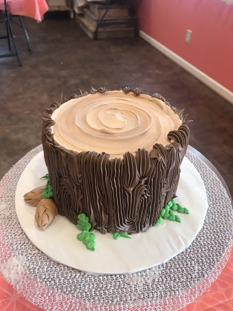 Woodland Birthday Log Smash Cake 1st Birthdays, Woodland Smash Cake, Animal Themed Cake, Tree Trunk Cake, Camping Birthday Cake, Textured Cake, Cowboy Cake, Cowboy Cakes, Woodland Cake