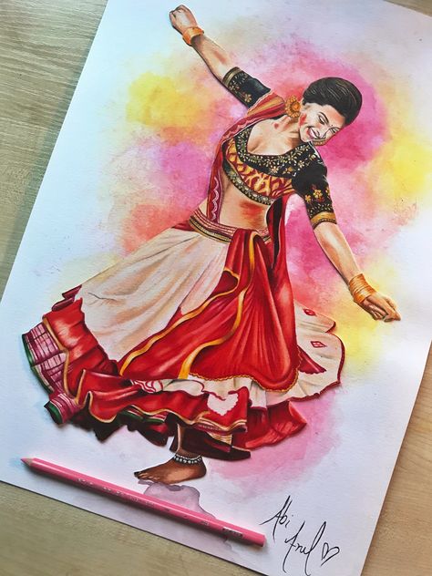 Deepika Padukone Ram- Leela Drawing  Prismacolors Colouring Pencils Deepika Padukone Painting, Deepika Padukone Illustration Art, Deepika Padukone Illustration, Sari Drawing, Deepika Padukone Drawing, Deepika Padukone Sketch, Colourful Drawing Ideas, Colour Pencil Sketches, Dance Art Drawing