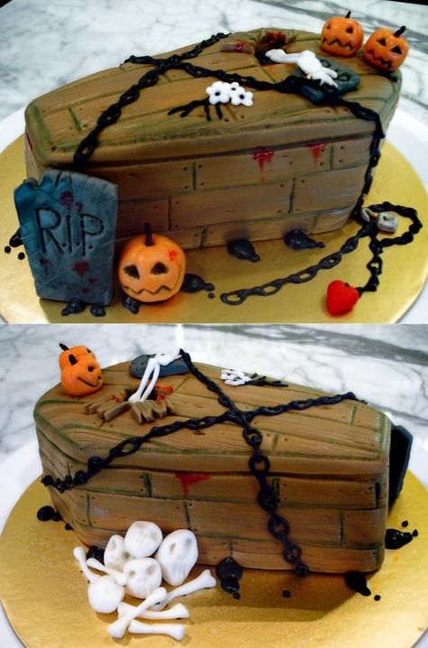 Rip Cake, Creepy Cakes, Coffin Cake, Halloween Icing, Groom Cakes, Halloween Torte, Pasteles Halloween, Coffin Halloween, Dessert Halloween