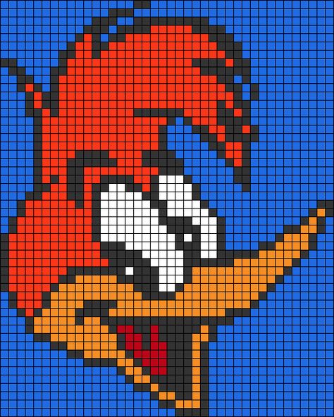 Woodpecker Bird, Crochet Christmas Trees Pattern, Bird Cartoon, Selfie Cute, Graph Paper Drawings, Disney Cross Stitch Patterns, Woody Woodpecker, Easy Pixel Art, Pixel Art Templates