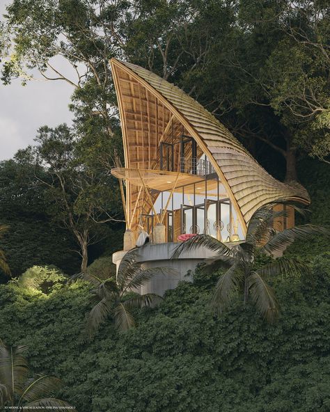 Bambu House, Bamboo House Bali, Bamboo Villa, Bamboo Restaurant, Bamboo Roof, Bali Style Home, Bamboo Building, Bamboo House Design, Concept Models Architecture