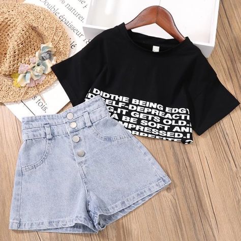 Girl Sleeves, Girls Crop Tops, Summer Girl, Summer Crop Tops, Clothes Set, Girls Clothing Sets, Kids Outfits Girls