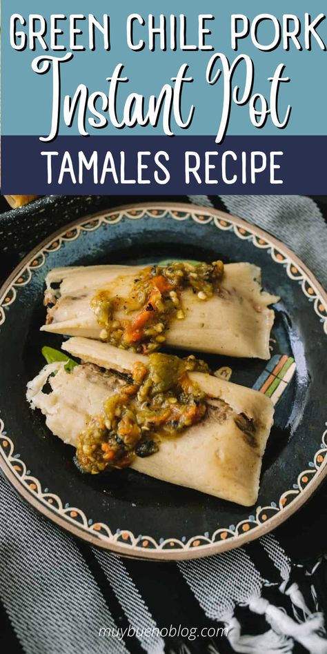 Check out these authentic green chile pork Instant Pot tamales. They are made from scratch and full of a green chile pork filling that is bursting with flavor. The pressure cooker helps keep them nice and moist as they cook up. Serve up for lunch, dinner, or pop in the freezer for meal prepping for later. Green Chili Pork Tamales Recipes, Steaming Tamales In Instant Pot, Green Pork Tamales, Pressure Cooker Tamales, Instapot Tamales, Tamales Authentic Mexican, Instant Pot Tamales, Latina Recipes, Pork Instant Pot