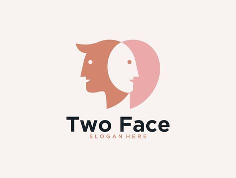 Feminine two face head logo design | Premium Vector #Freepik #vector Face Logo Design Ideas, Boring Face, Face Logo Design, Head Logo Design, Silhouette Face, Logo Silhouette, Personal Branding Logo, Face Outline, Brain Logo