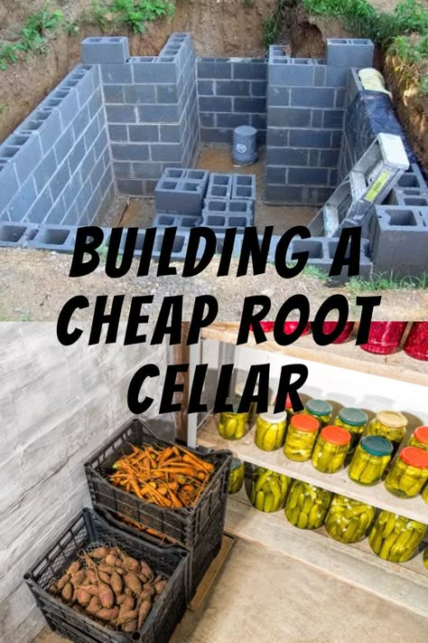 Diy Underground Cellar, Root Cellar Under Kitchen, Backyard Root Cellar, Cinder Block Root Cellar, Building A Cellar, Simple Root Cellar, Build Root Cellar, Survival Projects Diy, Build A Root Cellar Diy